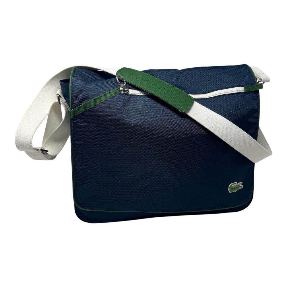 Vintage Lacoste Retro Messenger Laptop Bag Green Blue Satchel Y2K Indie Sleaze